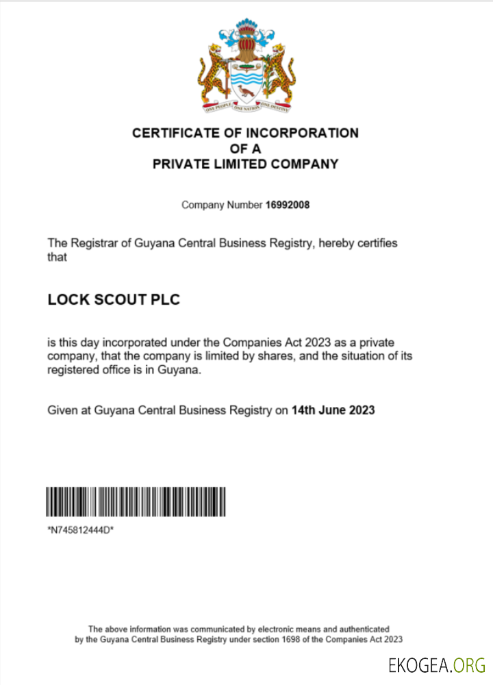 Modèle Word et PDF de certificat d'enregistrement de Guyane